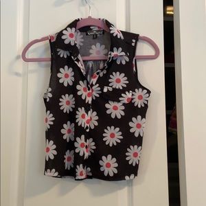 Daisy print button up crop top